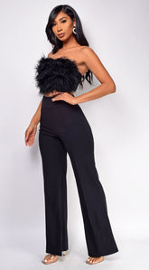 Catalina Black Feather Crop Top